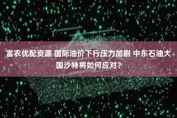 富农优配资源 国际油价下行压力加剧 中东石油大国沙特将如何应对？
